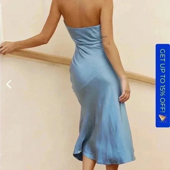 SELFIE LESLIE NWT KINDRED SPIRIT STRAPLESS GATHERED BUST MIDI DRESS BLUE - Picture 3 of 8